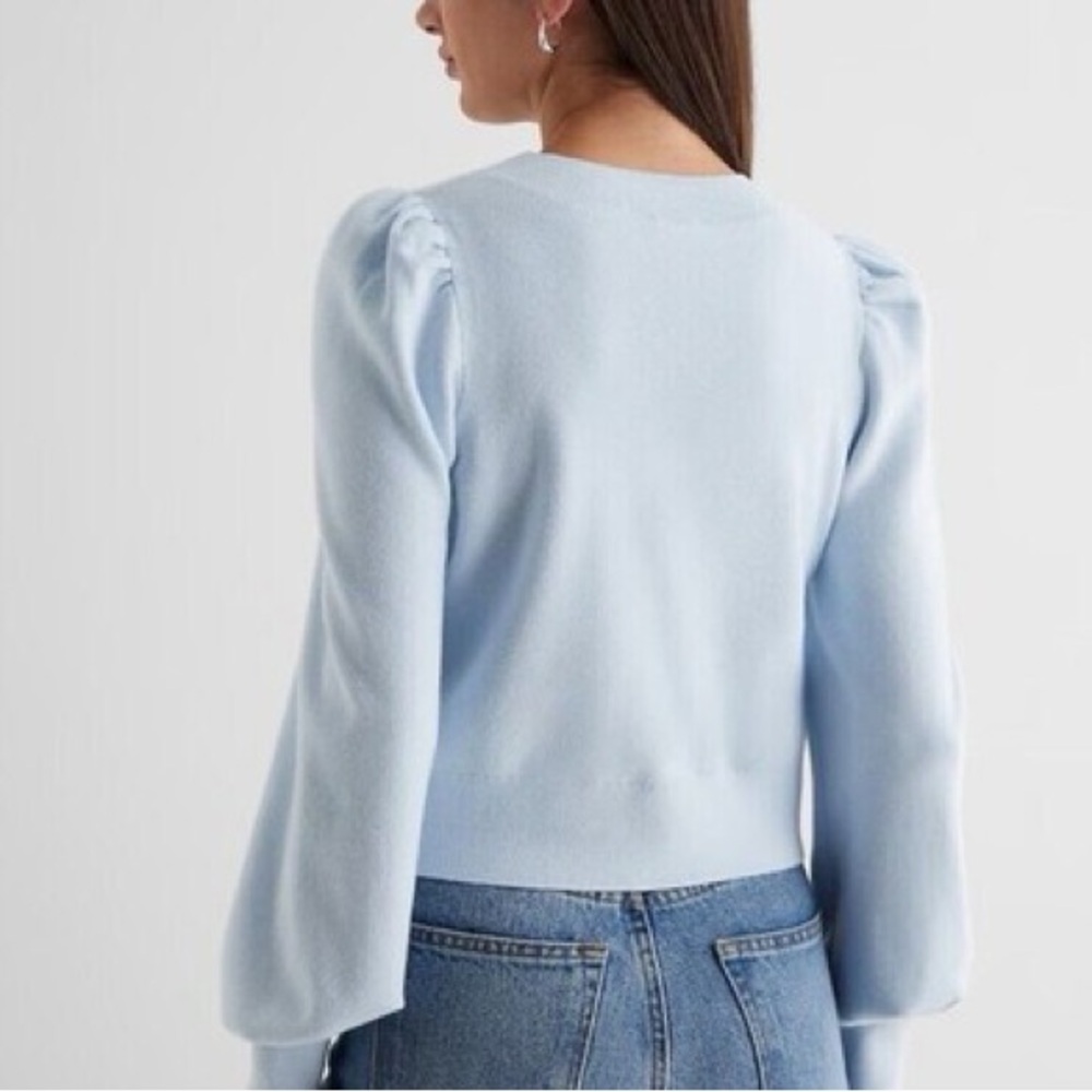 EXPRESS V-Neck Embellished Bow Cardigan - Light Blue SOLD OUT ONLINE Large - Picture 2 of 8